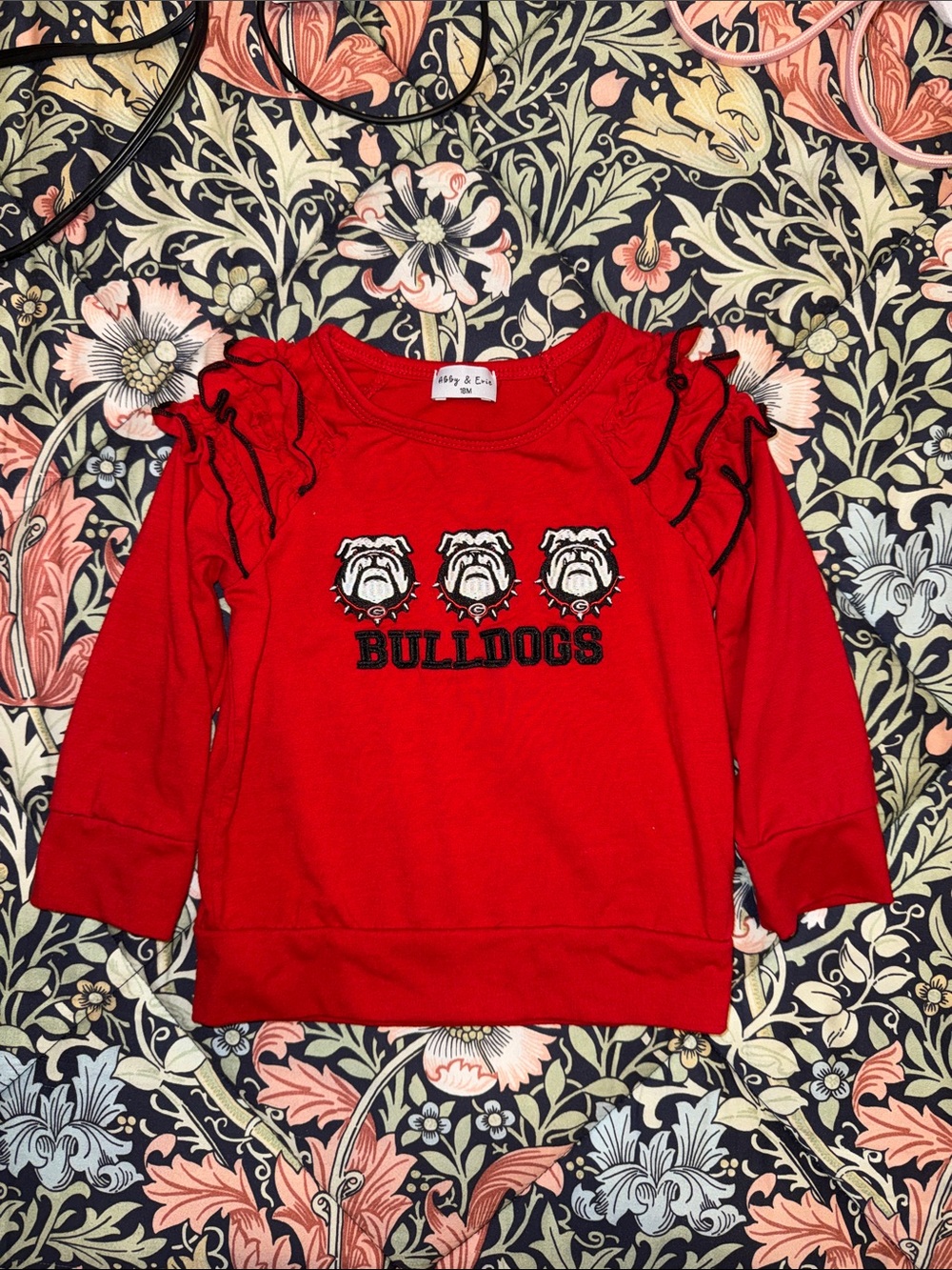 Girls' Red Bulldogs Ruffle-Shoulder Sweatshirt